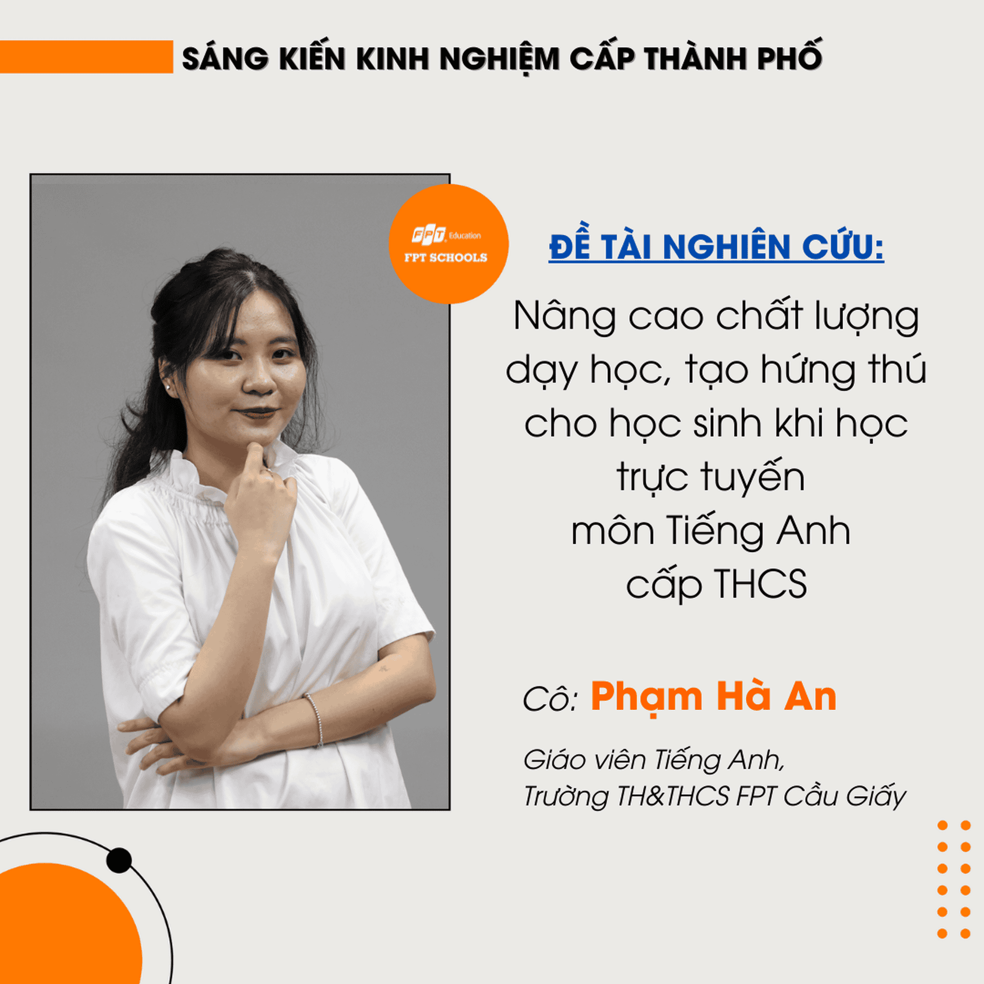 Giáo viên FPT Schools Cầu Giấy được công nhận sáng kiến kinh nghiệm cấp thành phố | FPT Schools