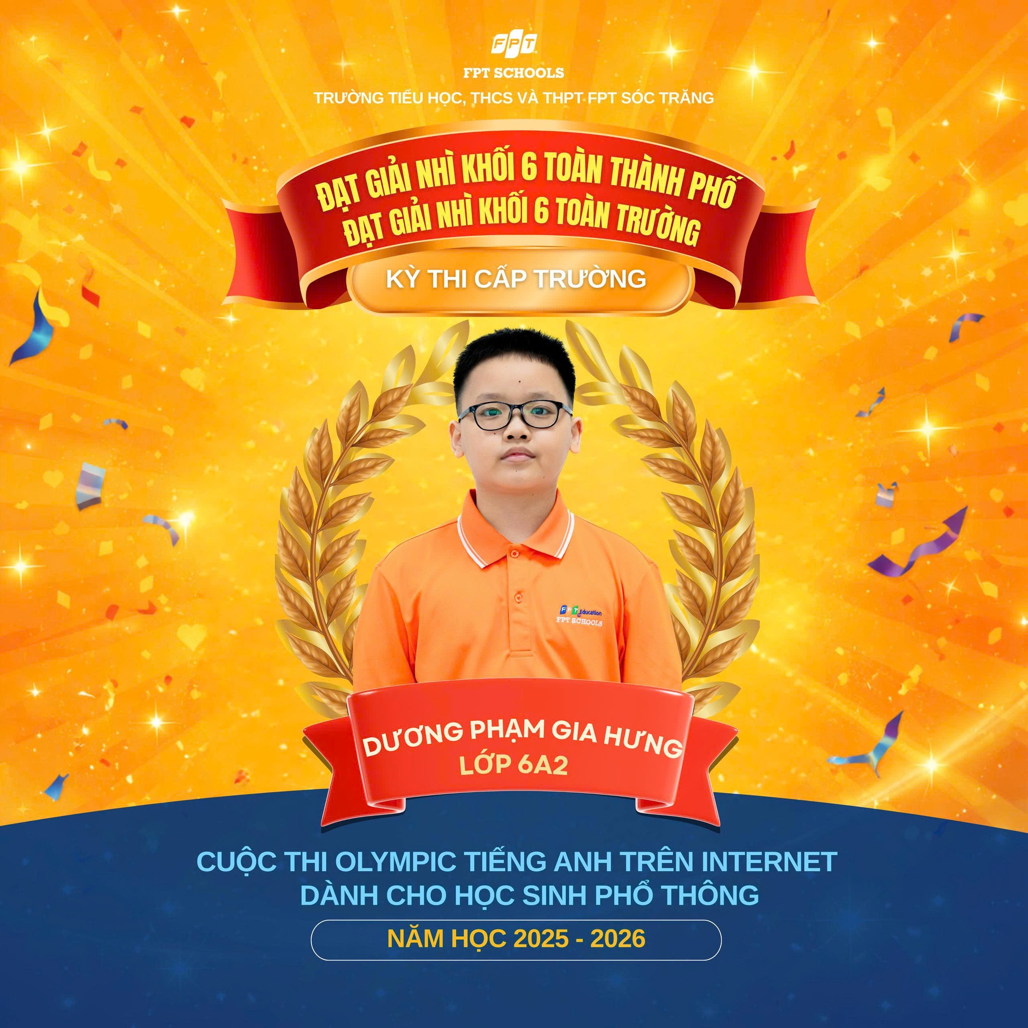 FPT School Sóc Trăng vinh danh học sinh đạt thành tích tại Cuộc thi Olympic Tiếng Anh trên Internet năm học 2025 – 2026 | FPT Schools