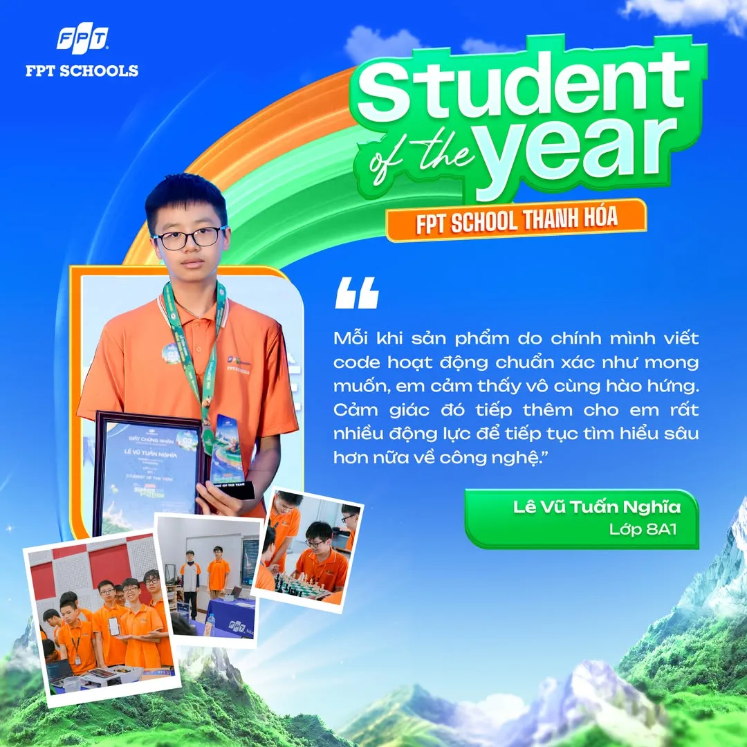 Lê Vũ Tuấn Nghĩa 8A1 Xuất Sắc Đạt Student of the Year Tại FPT School Thanh Hóa | FPT Schools